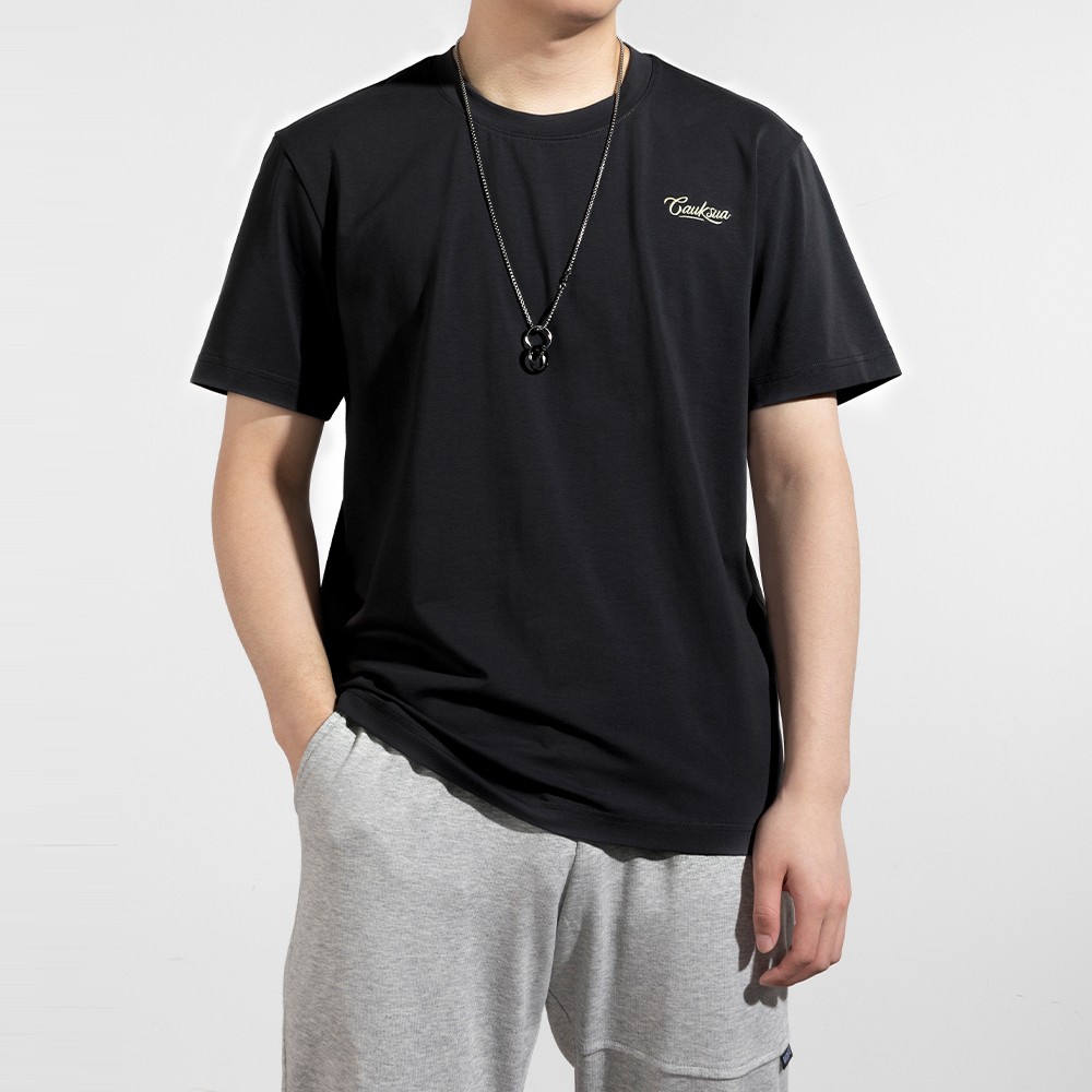 Short Sleeved Men's Fashion T-shirt Versatile Embroidery CAUKSUA Pure Color Simple Sleeve T-shirt Design Sense Summer Men's